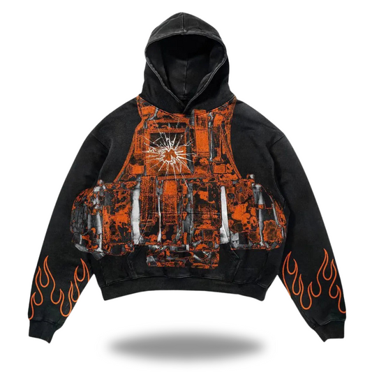 Armor vest-printed Oversized hoodie